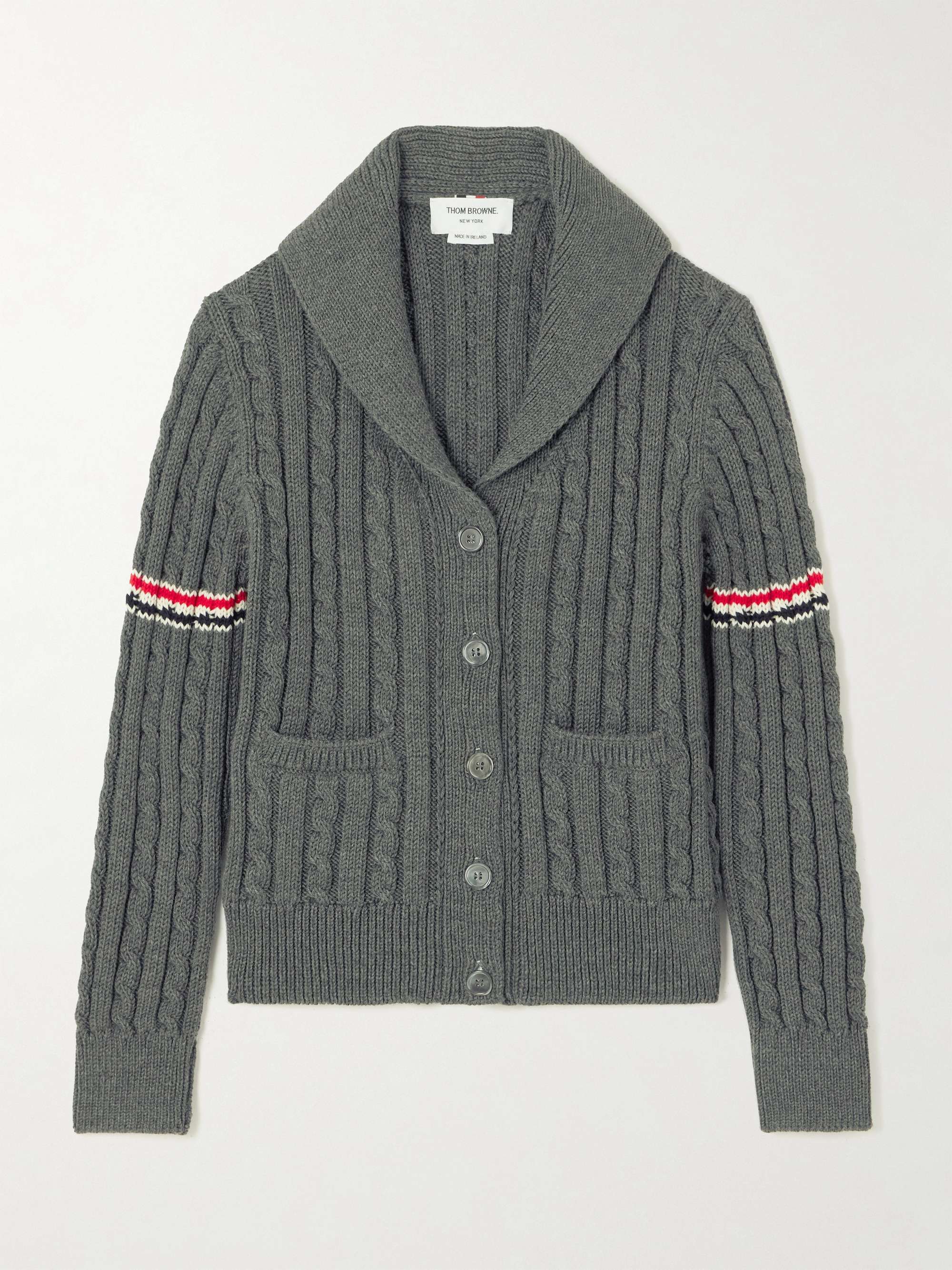 THOM BROWNE グレー ストライプ 袖 カーディガン