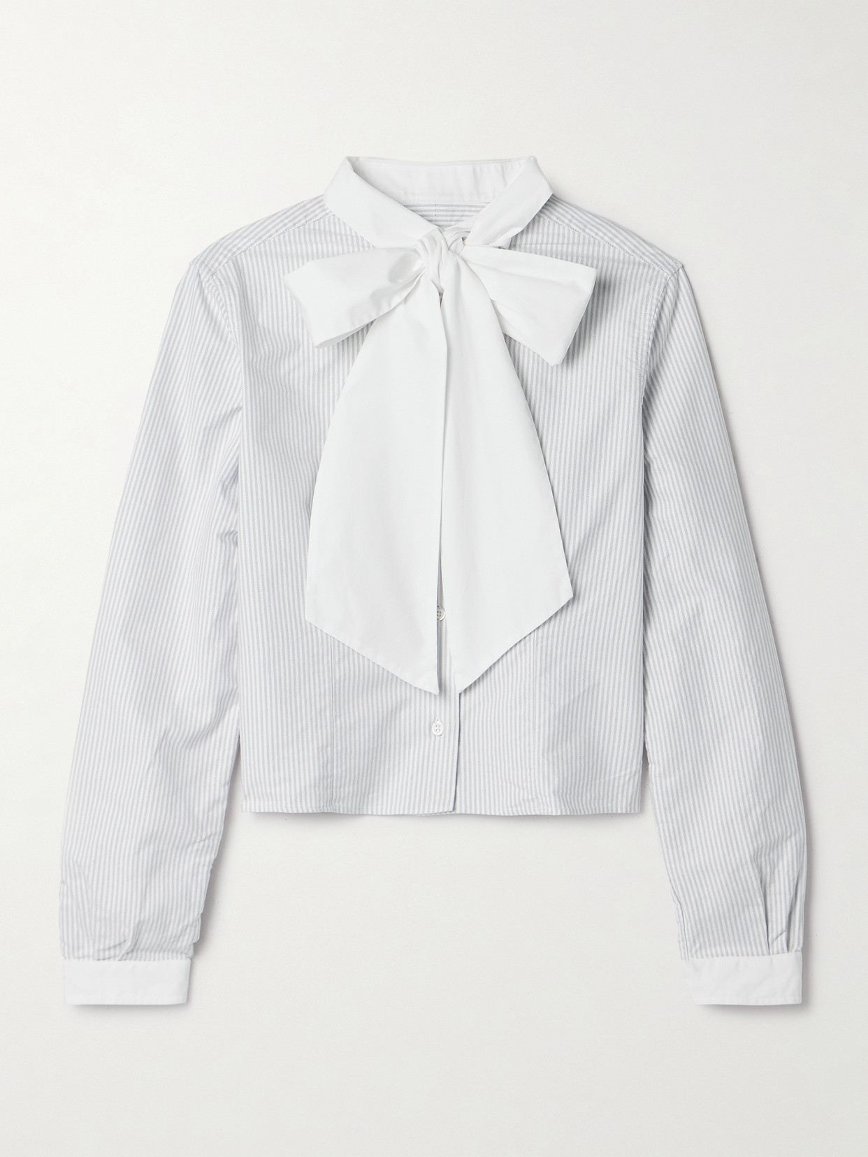 Thom Browne Cropped Poplin-trimmed Striped Cotton Oxford Shirt In Gray