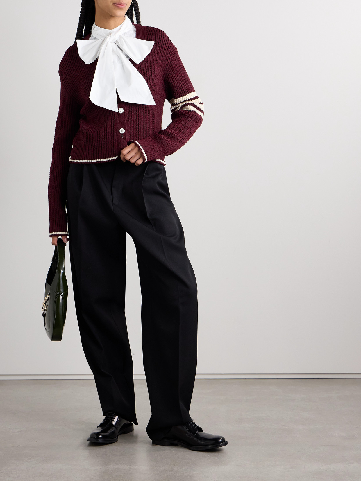 THOM BROWNE CROPPED POPLIN-TRIMMED STRIPED COTTON OXFORD SHIRT