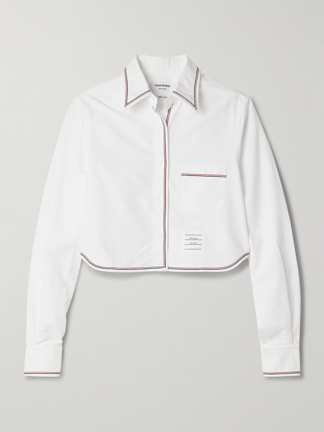 Thom Browne Cropped Grosgrain-trimmed Cotton Oxford Shirt In White