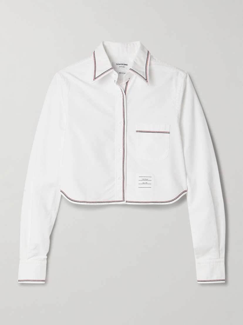 Thom Browne Cropped Grosgrain-trimmed Cotton Oxford Shirt