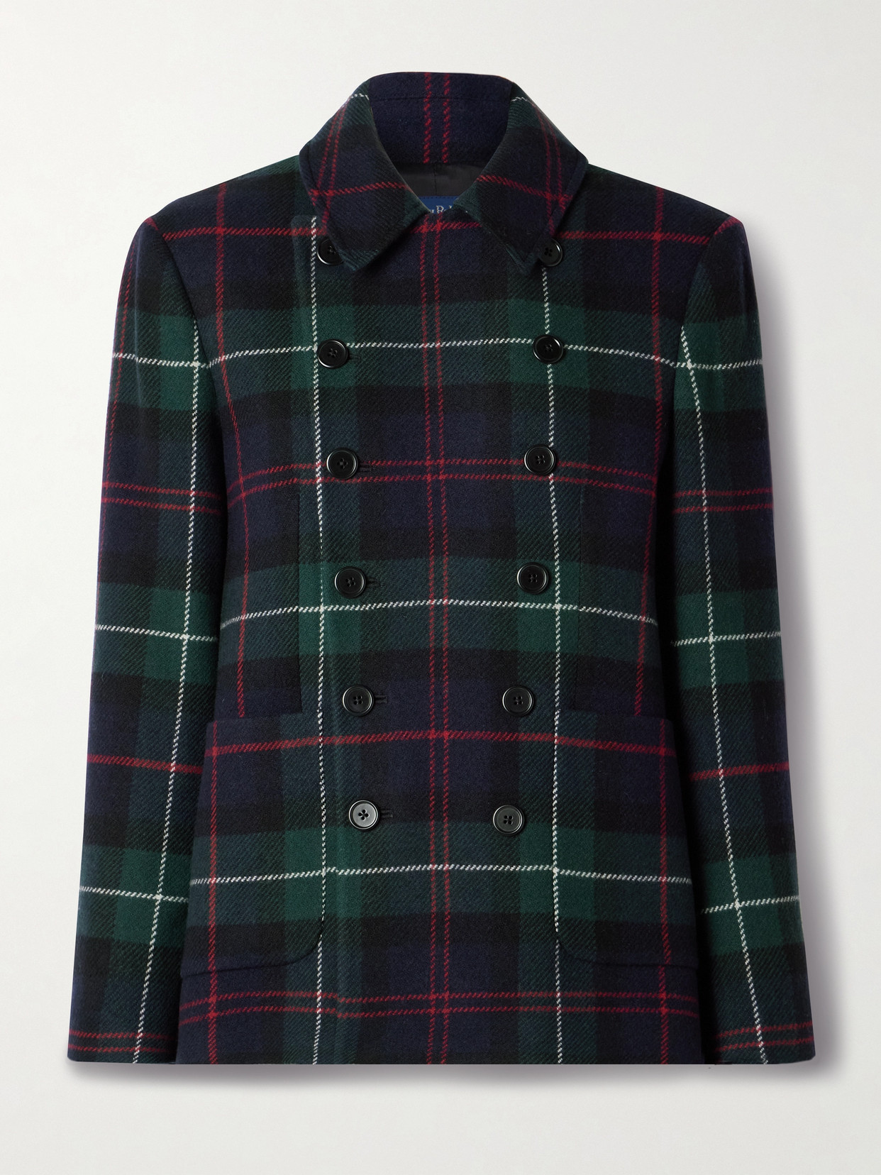 Polo Ralph Lauren Plaid Tweed Double-breasted Jacket In Green