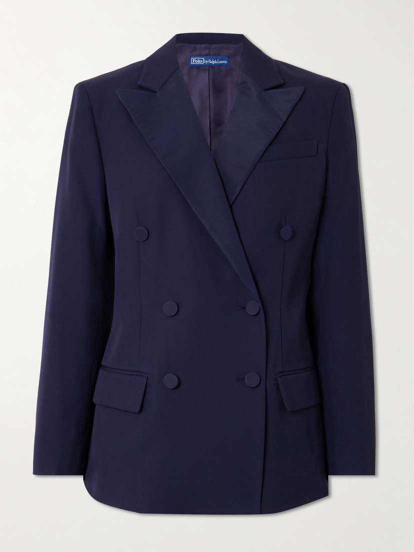 Polo Ralph Lauren Double-breasted Mulberry Silk Satin-trimmed Wool Blazer