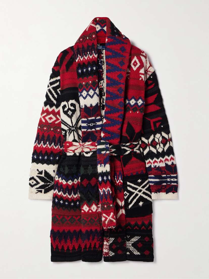 Polo Ralph Lauren Belted Fair Isle Wool-blend Cardigan