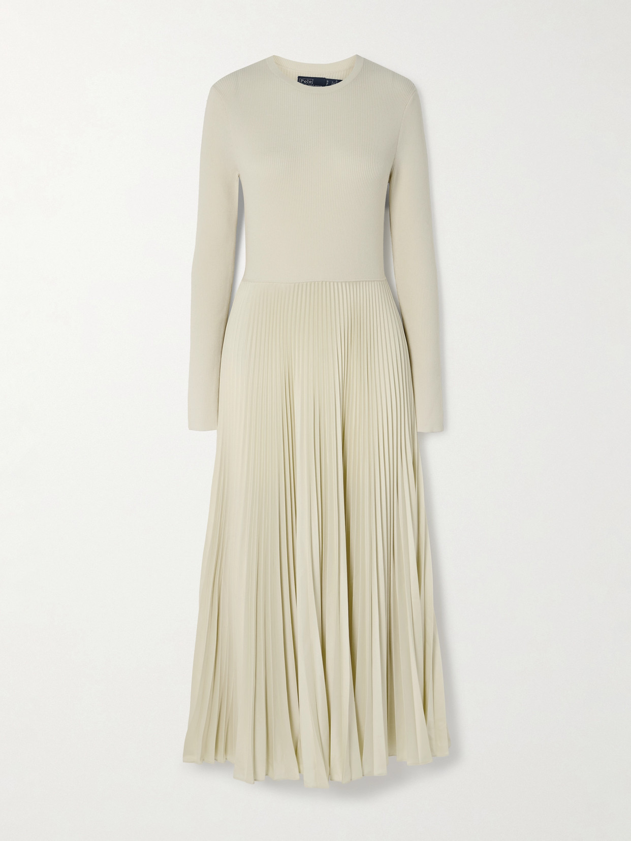 Polo Ralph Lauren - Pleated Wool Ribbed-knit Midi Dress - Cream