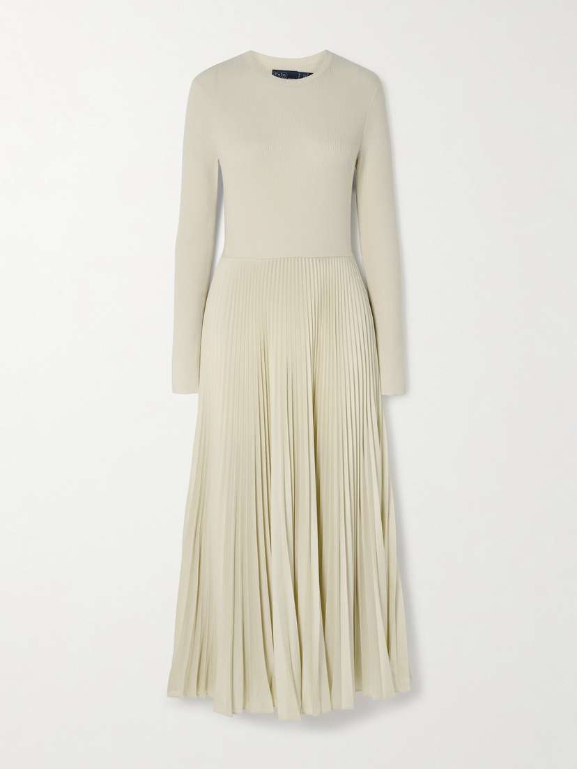 Polo Ralph Lauren Pleated Wool Ribbed-knit Midi Dress - x small
