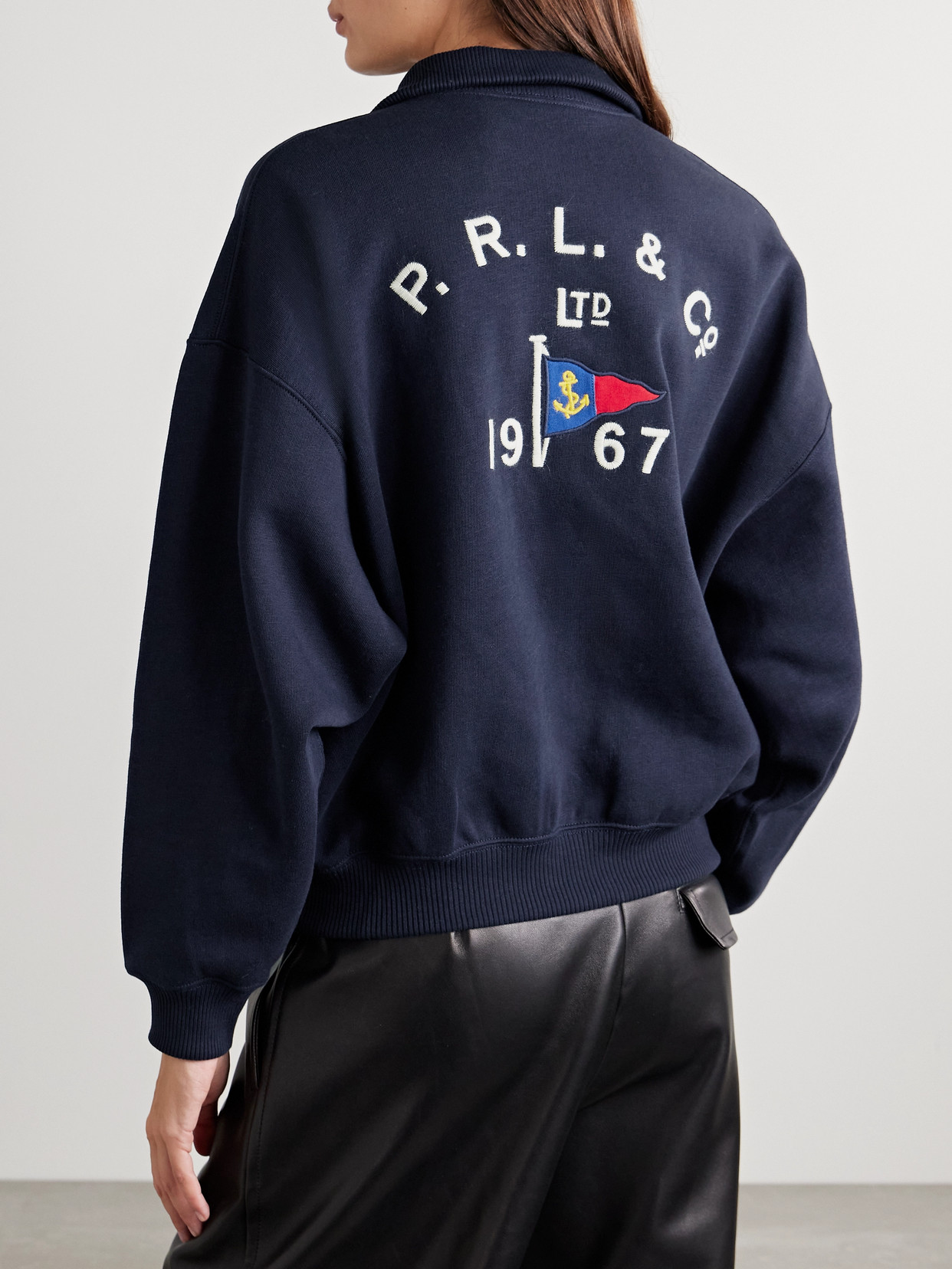 POLO RALPH LAUREN EMBROIDERED COTTON-BLEND JERSEY SWEATSHIRT