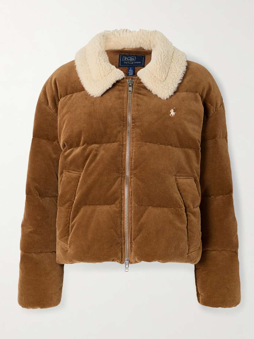 Polo Ralph Lauren Embroidered Shearling-trimmed Quilted Padded Cotton-blend Corduroy Jacket