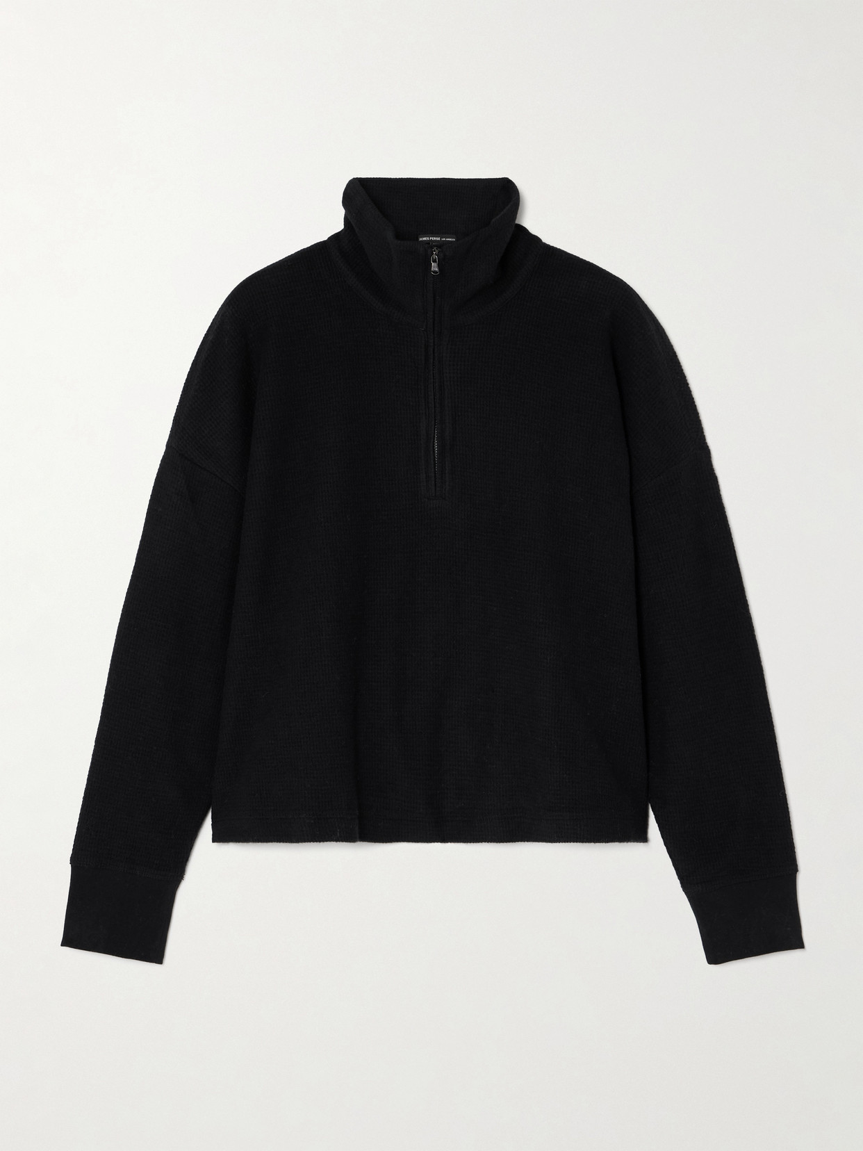 James Perse Brushed Cotton And Cashmere-blend Half-zip Sweatshirt In Black
