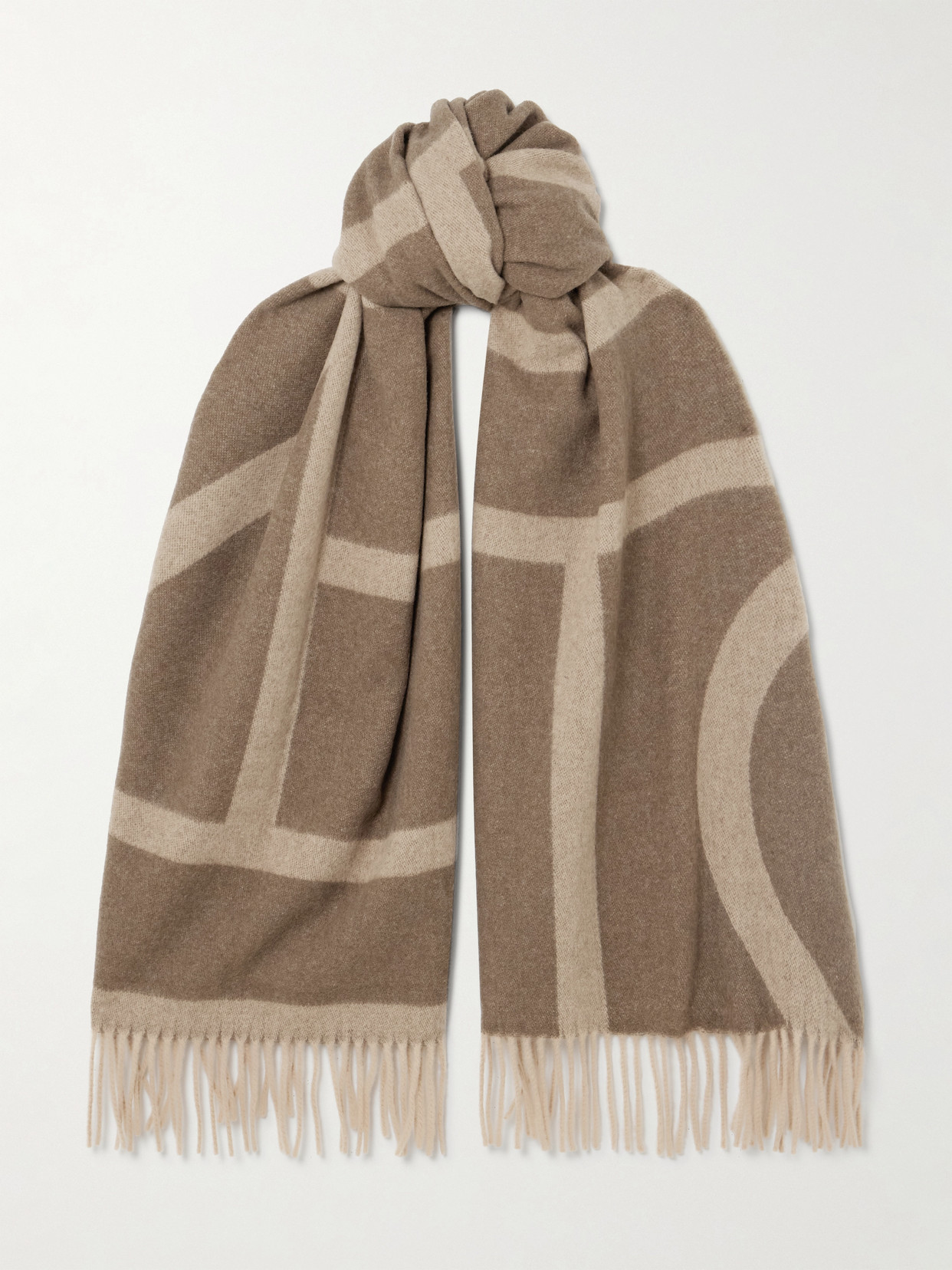 Totême Fringed Wool-jacquard Scarf In Brown