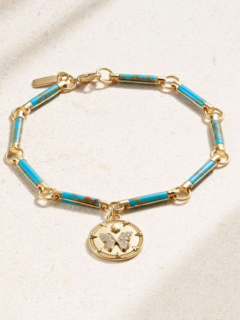 Foundrae Reverie Element 18-karat Gold, Turquoise And Diamond Bracelet