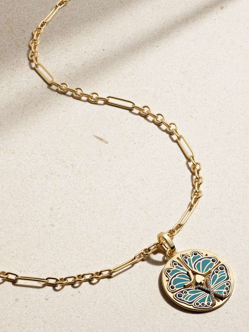 Foundrae Reverie 18-karat Gold, Enamel, Lapis Lazuli And Diamond Necklace