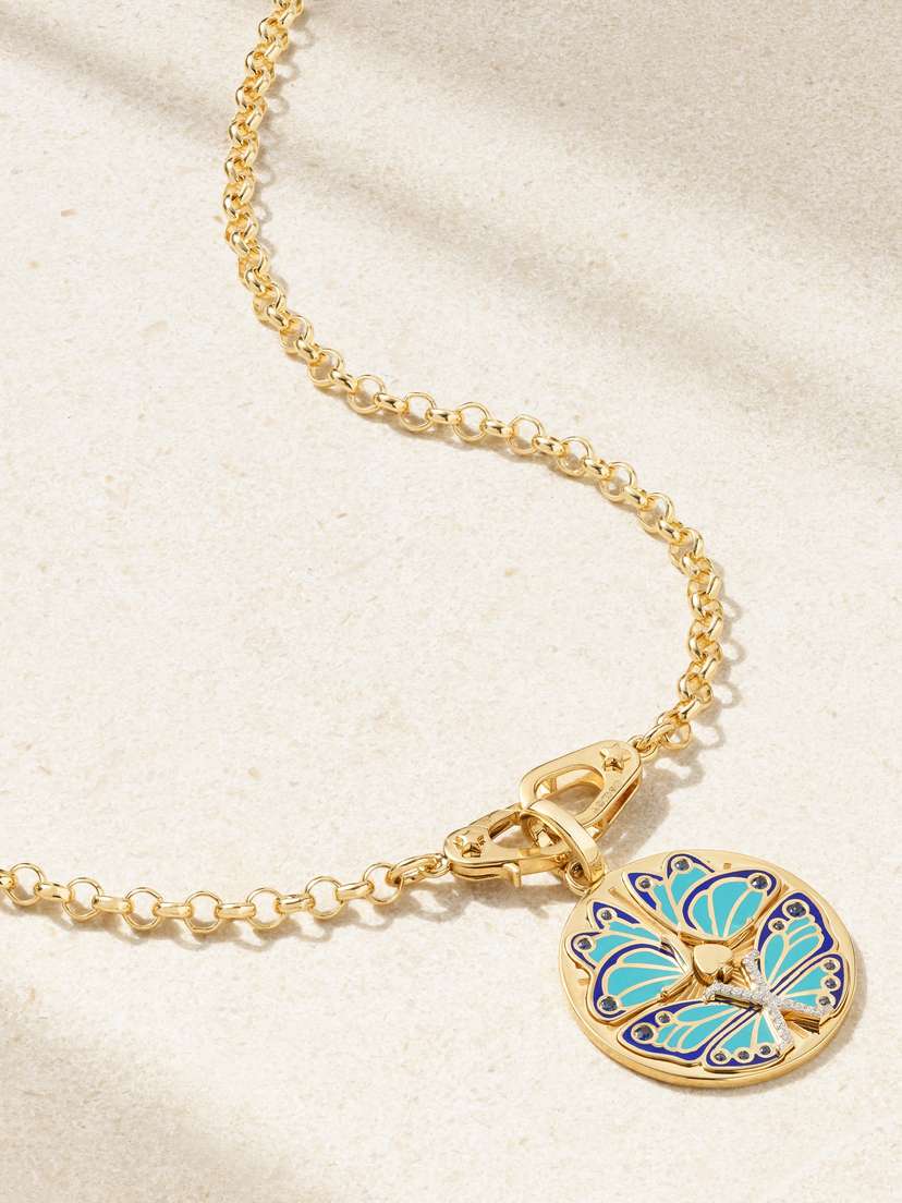 Foundrae Reverie Sister Hook Medium Belcher Chain 18-karat Gold, Ceramic, Sapphire And Diamond Necklace