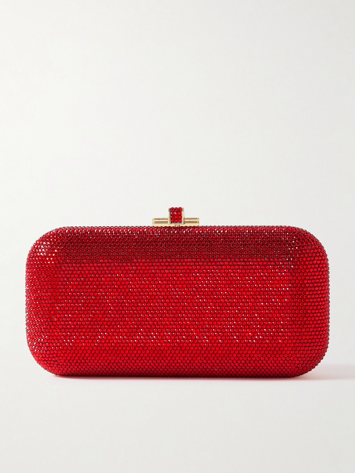 Judith Leiber Long Slide Crystal-embellished Gold-tone Clutch In Red