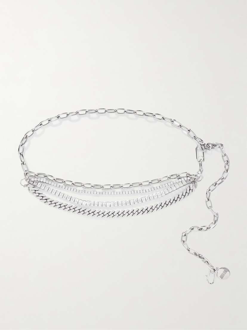 Judith Leiber Couture Triple-chain Crystal-embellished Silver-tone Belt
