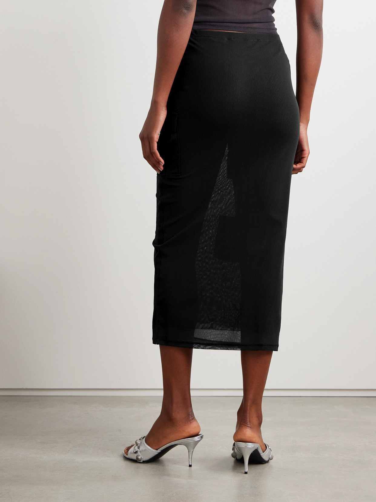 Acne Studios Cotton Poplin-trimmed Mesh Midi Skirt In Gray