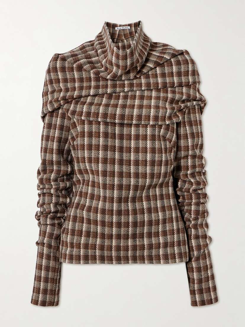 Acne Studios Gathered Checked Tweed Blouse
