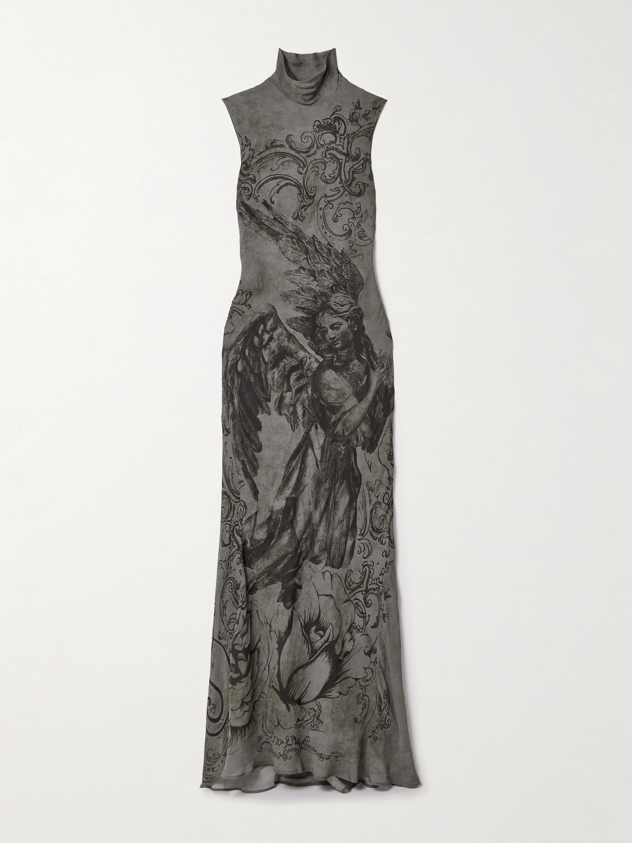 Acne Studios - Cutout Printed Georgette Turtleneck Maxi Dress - Gray