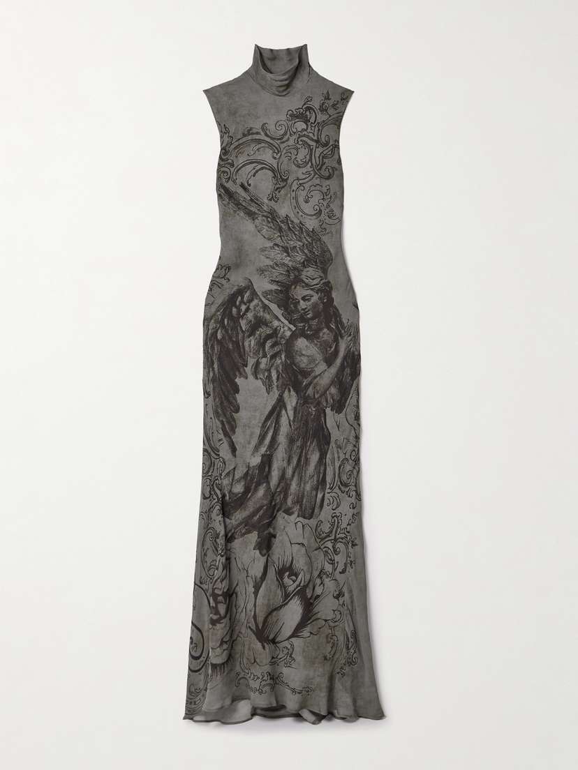 Acne Studios Cutout Printed Georgette Turtleneck Maxi Dress