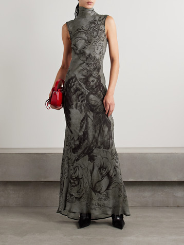Acne Studios Cutout printed georgette turtleneck maxi dress