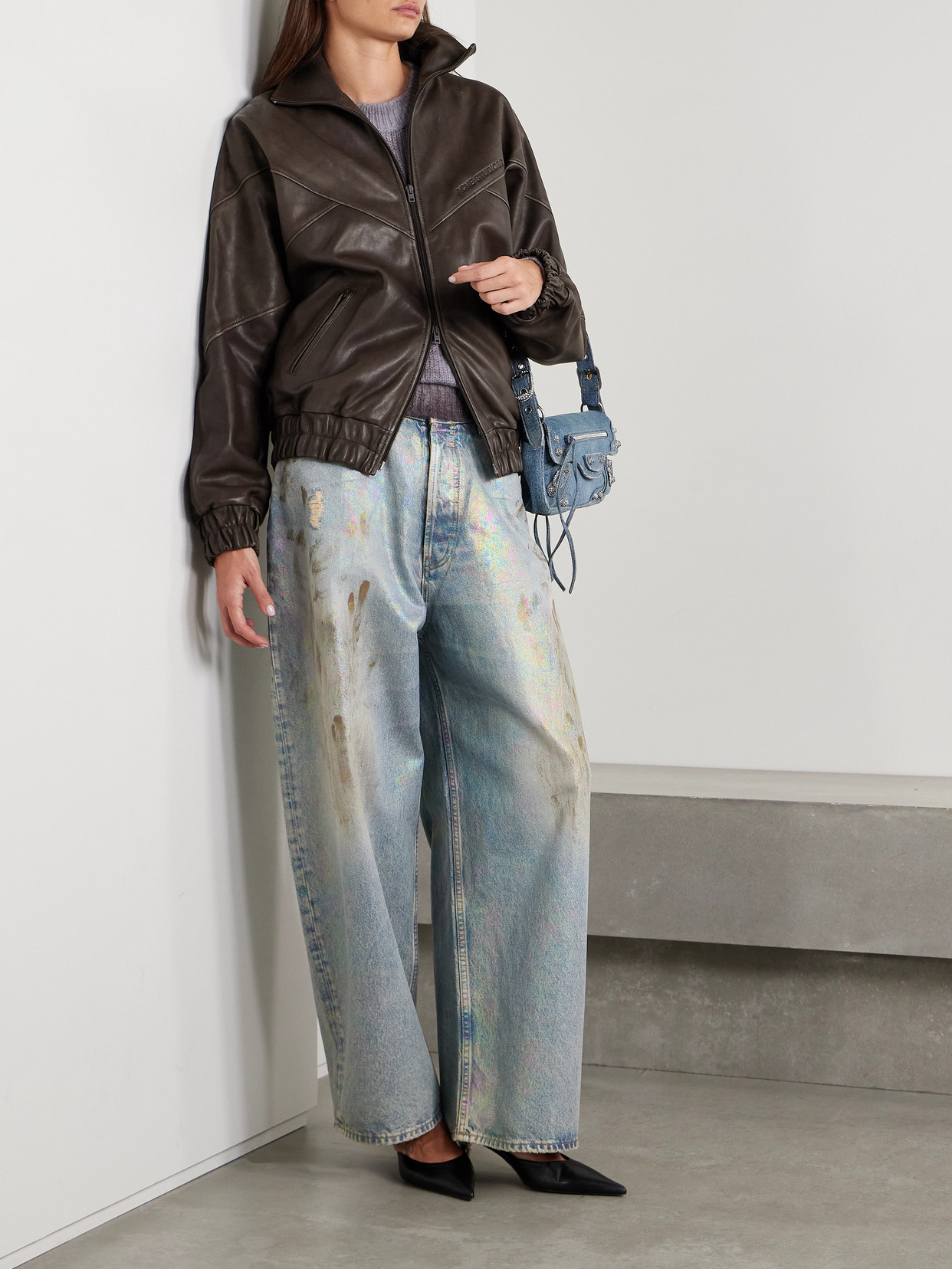 Acne Studios Leather Zipped Jacket In Brown ModeSens