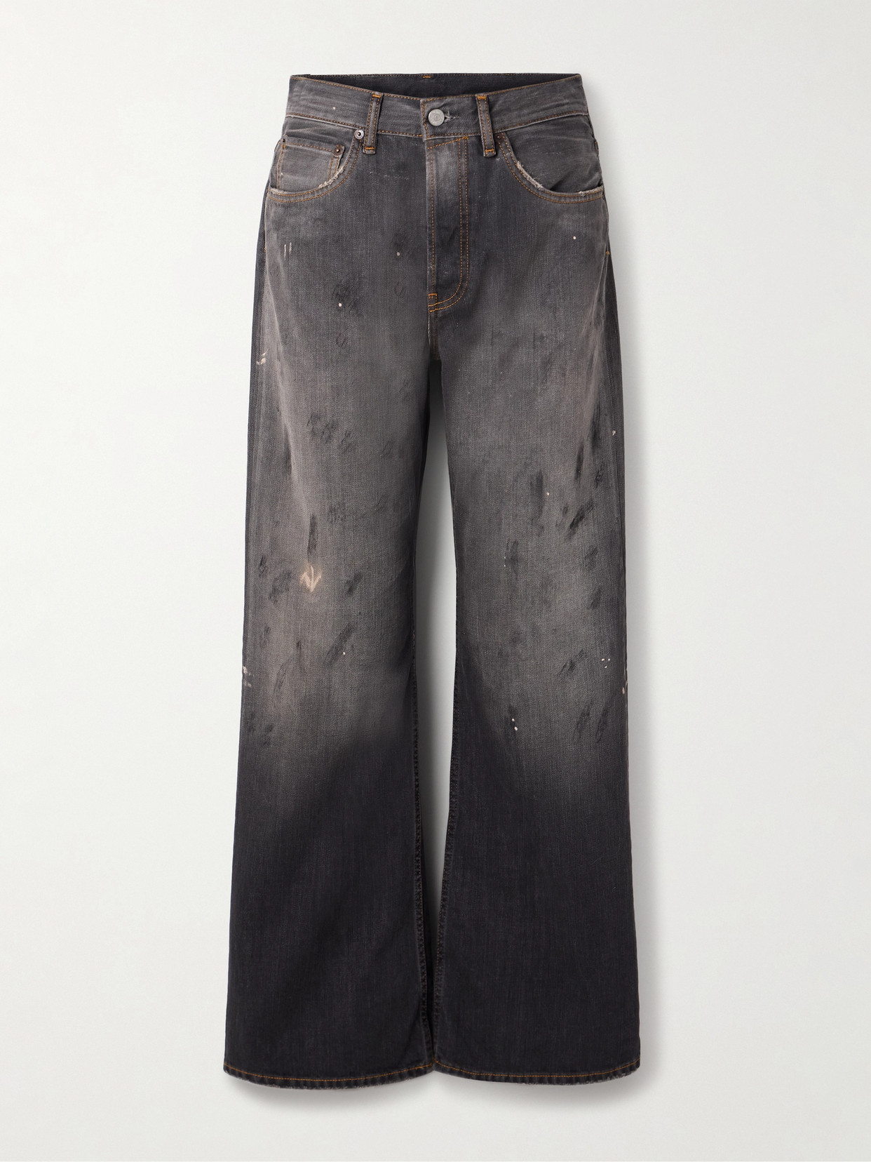 Acne Studios Distressed High-rise Wide-leg Organic Jeans In Black