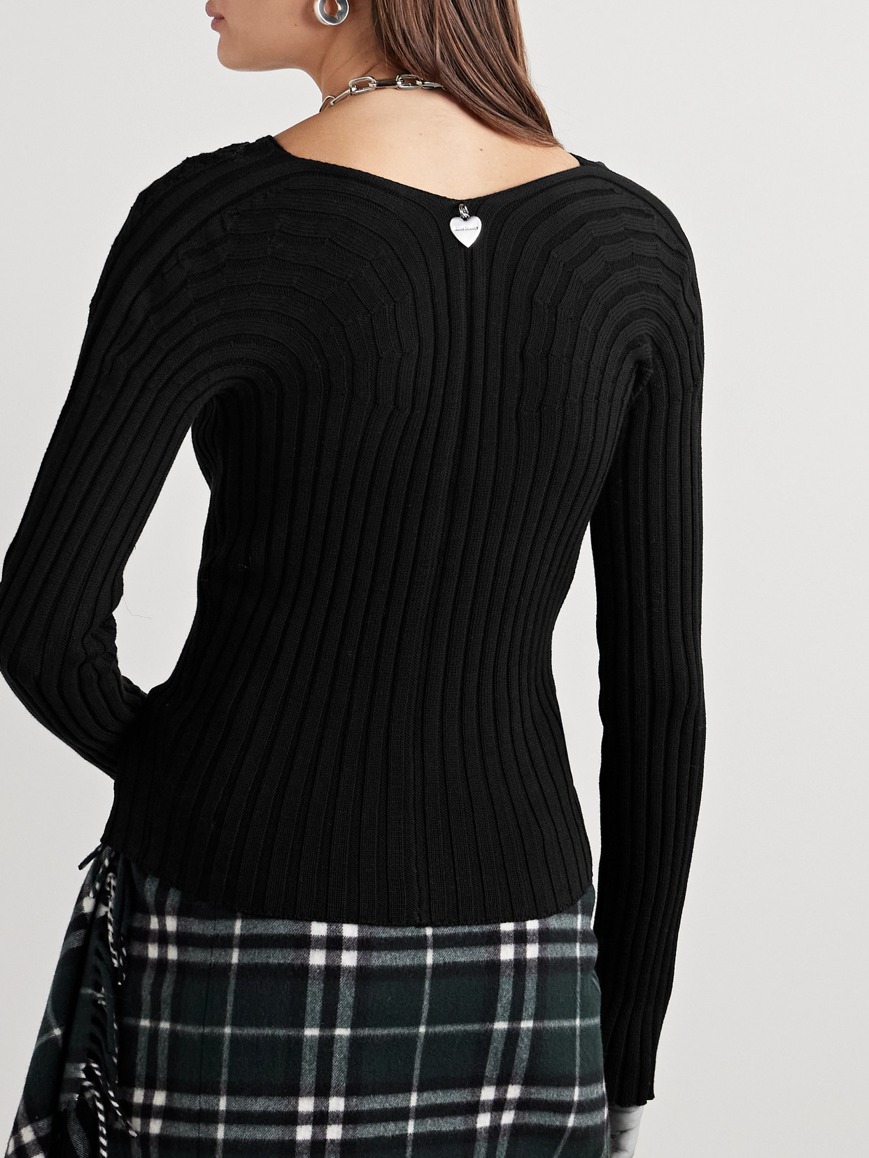 Acne Studios Ribbed Cotton Cardigan Knitwear Black In Black