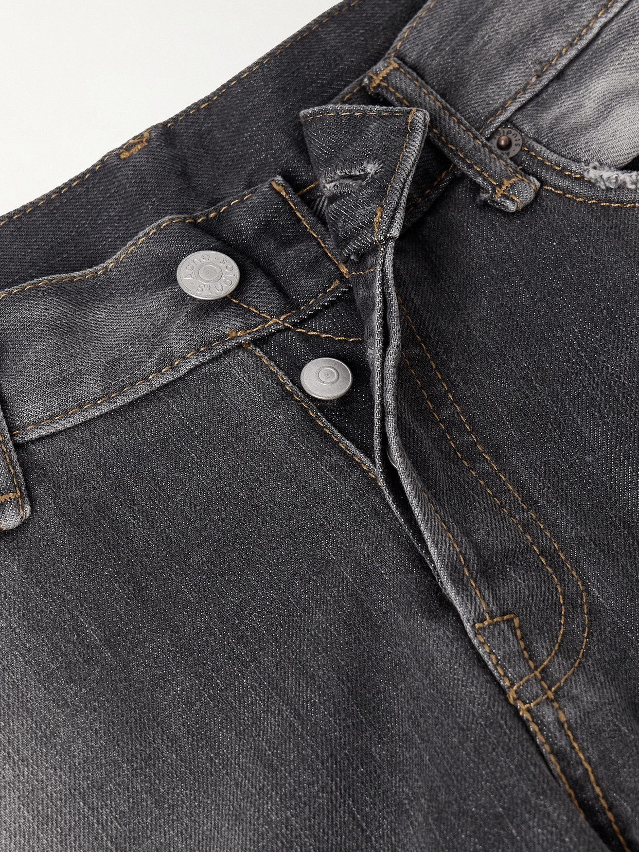 Acne Studios Paint-splattered Low-rise Barrel-leg Jeans In Gray