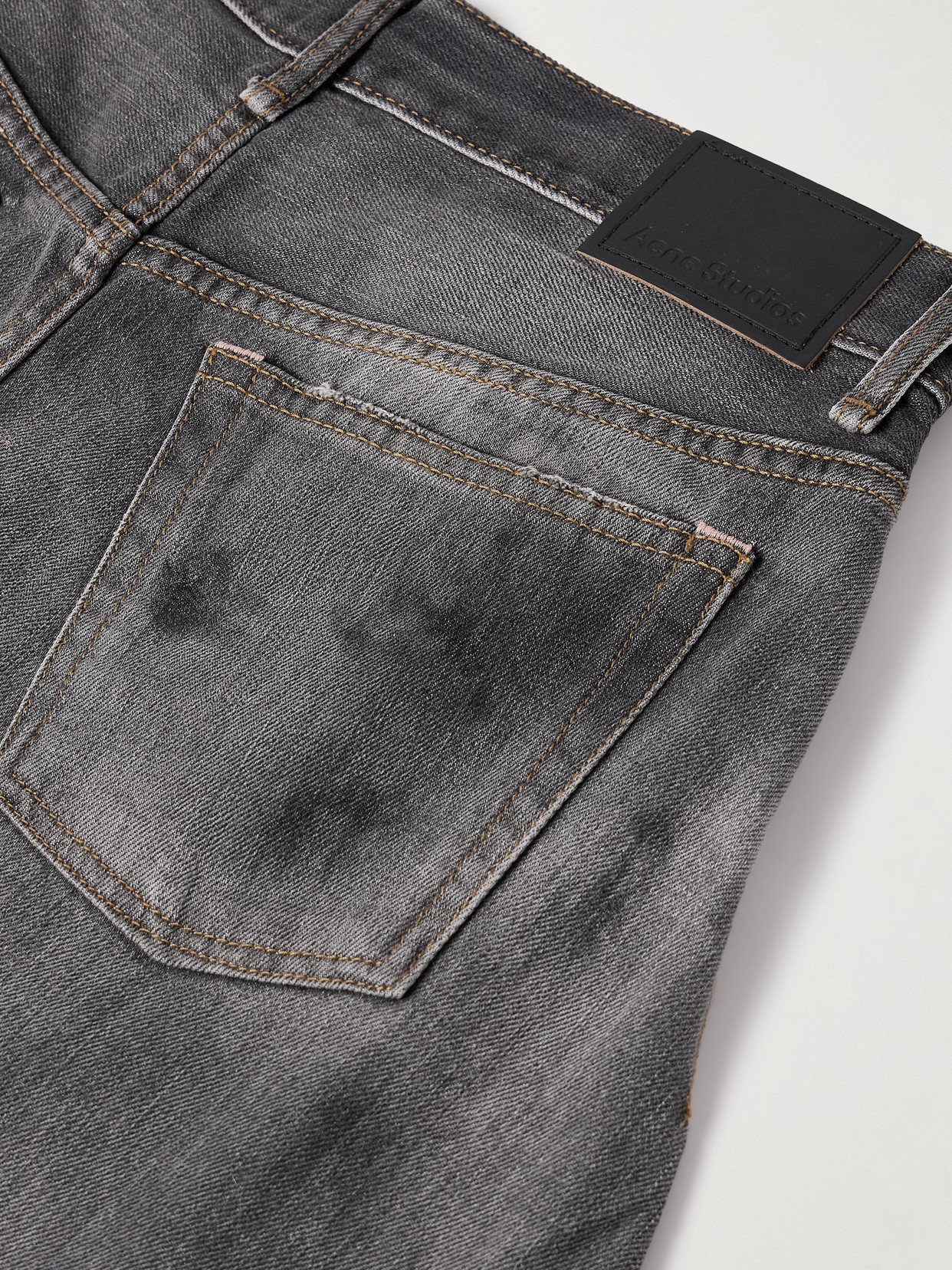 Acne Studios Paint-splattered Low-rise Barrel-leg Jeans In Gray