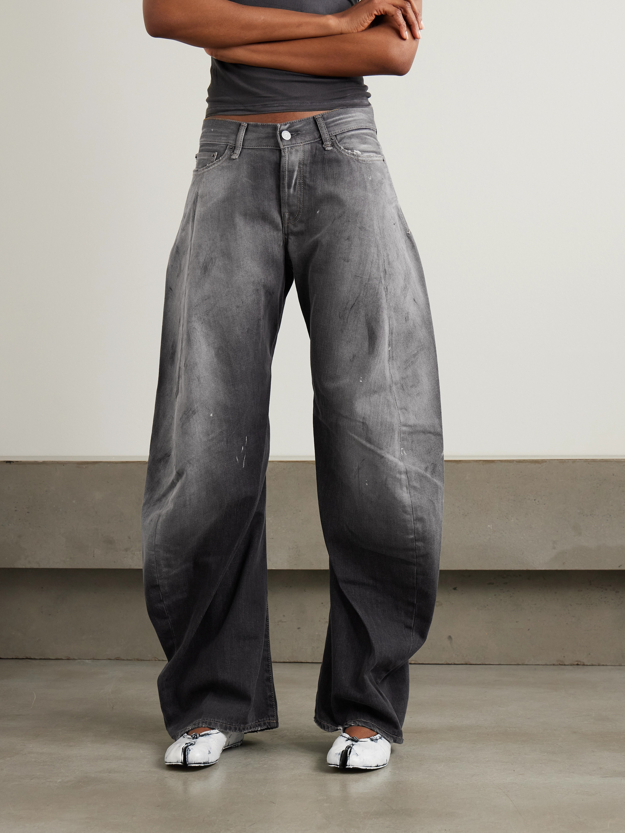 Acne Studios 2006 paint-splattered low-rise barrel-leg jeans