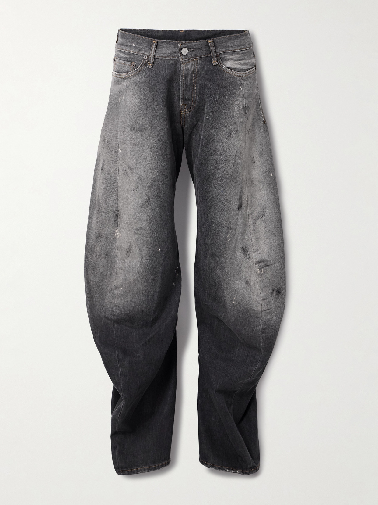 Acne Studios Paint-splattered Low-rise Barrel-leg Jeans In Gray