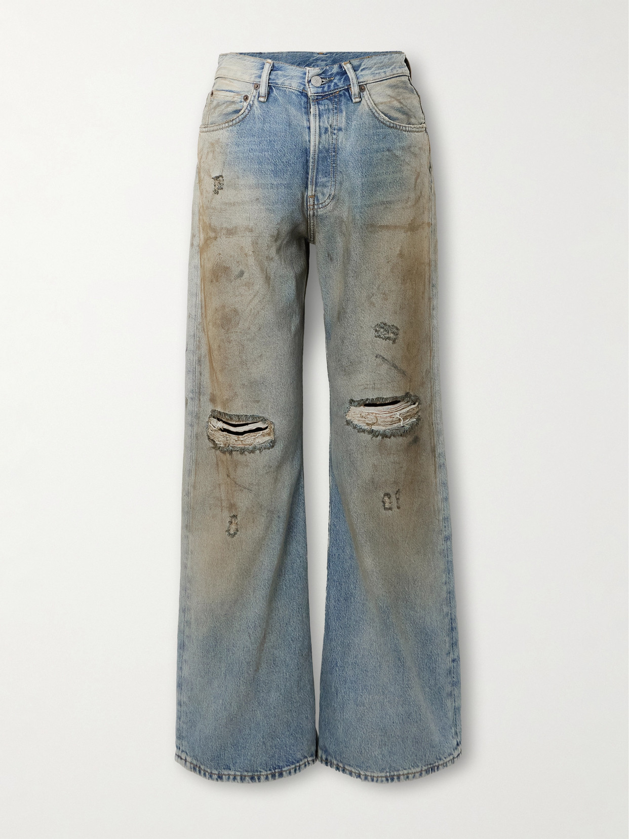 Acne Studios 2021f Distressed Mid-rise Wide-leg Jeans In Blue