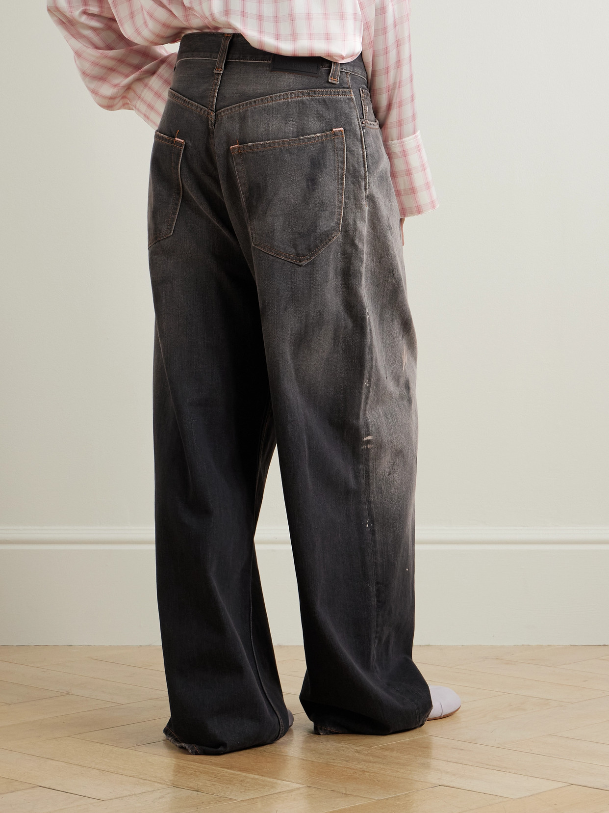 Shop Acne Studios 2023 Distressed Mid-rise Wide-leg Jeans In Black