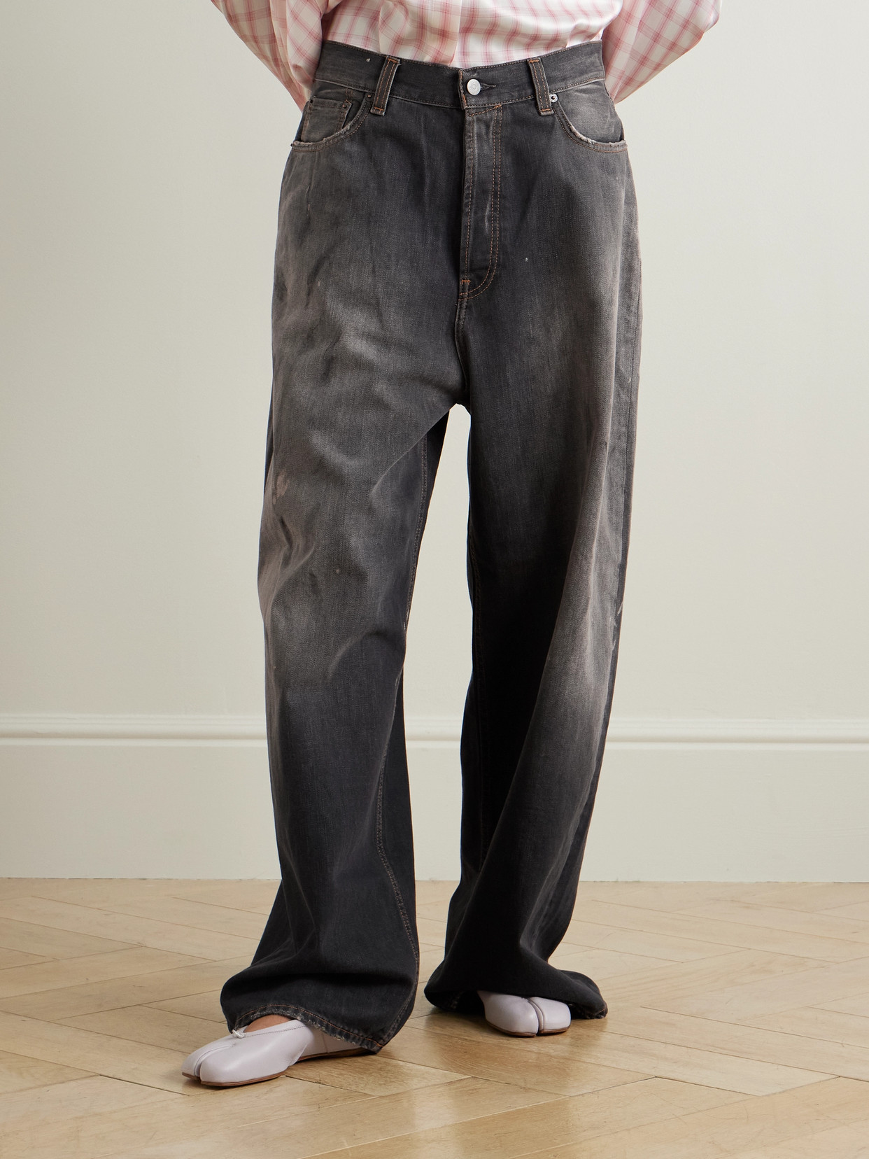 Shop Acne Studios 2023 Distressed Mid-rise Wide-leg Jeans In Black
