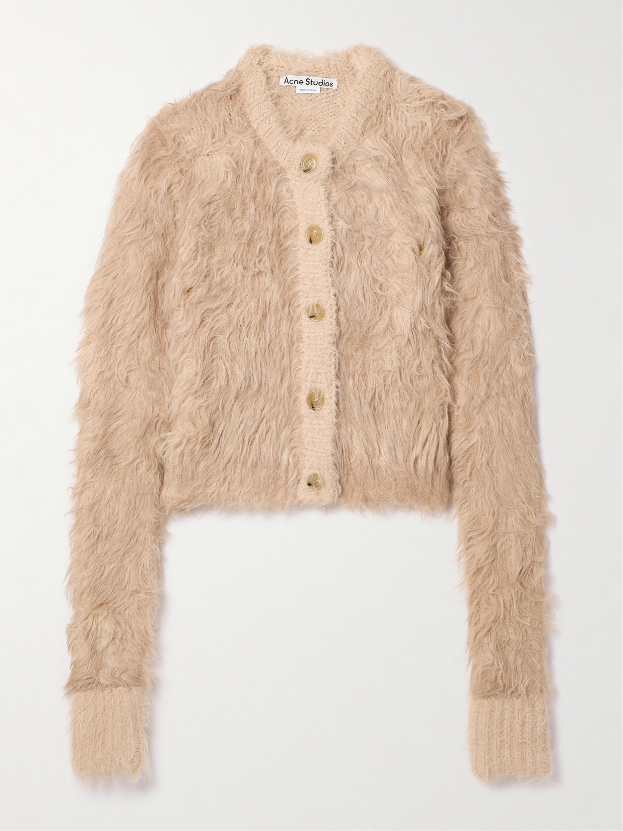 Acne Studios Cropped Brushed Knitted Cardigan In Neutrals