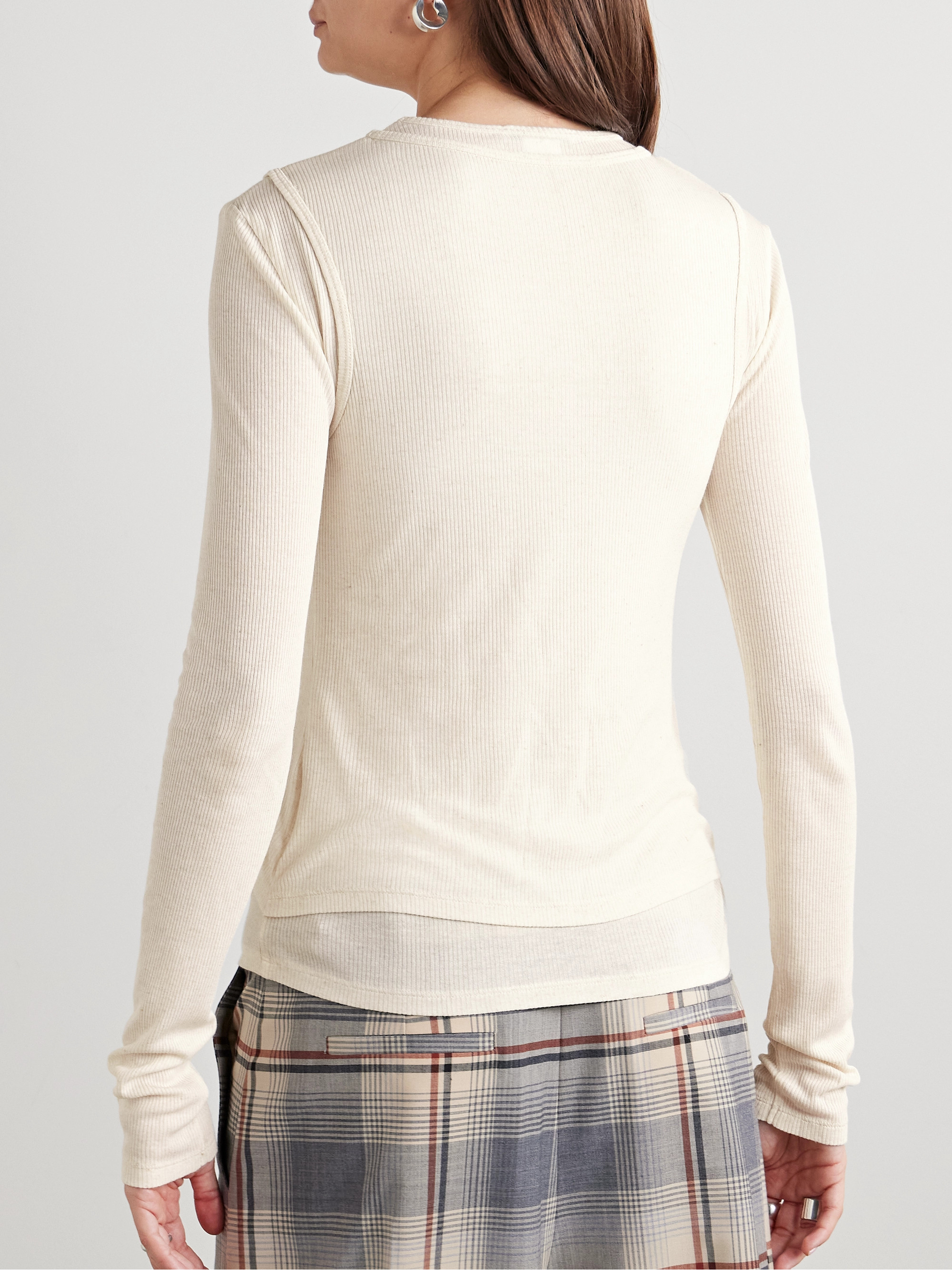 Acne Studios Layered printed ribbed modal and linen-blend jersey top thumbnail