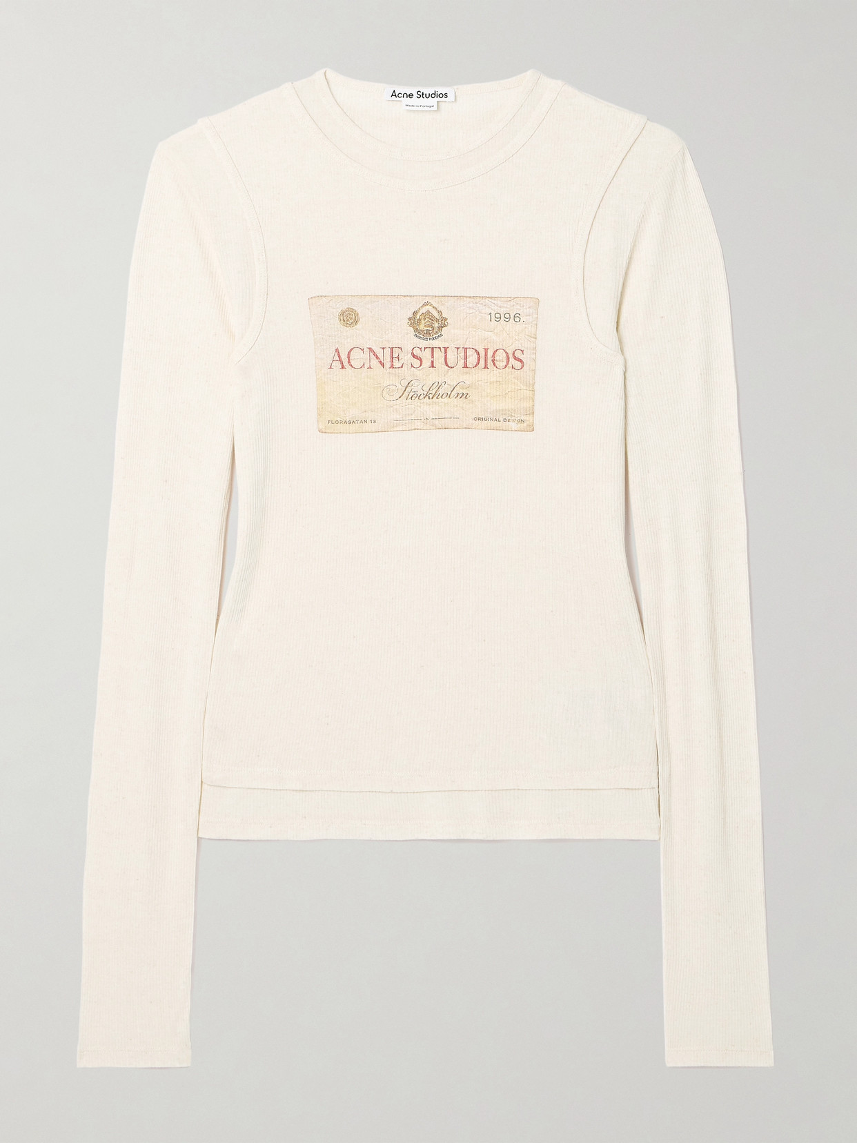Acne Studios Layered Printed Ribbed Modal And Linen-blend Jersey Top In Ivory