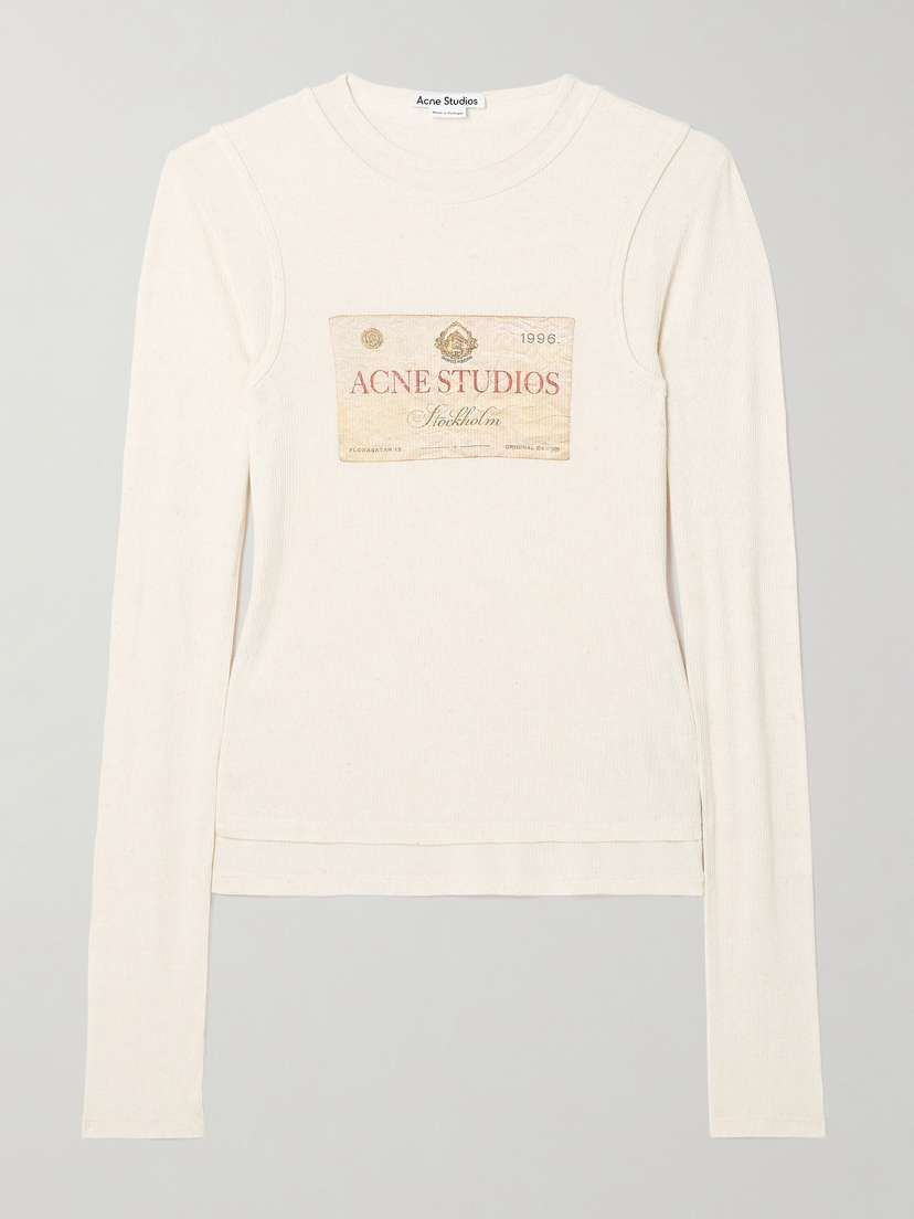Acne Studios Layered Printed Ribbed Modal And Linen-blend Jersey Top