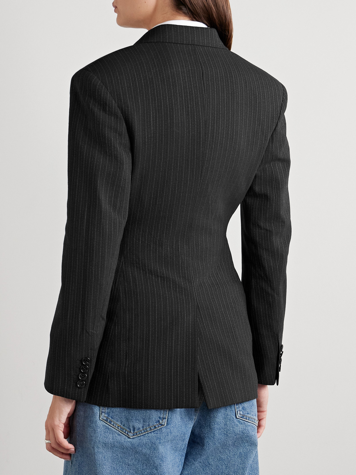 Acne Studios Double-breasted Pinstriped Wool And Cotton-blend Blazer In Black