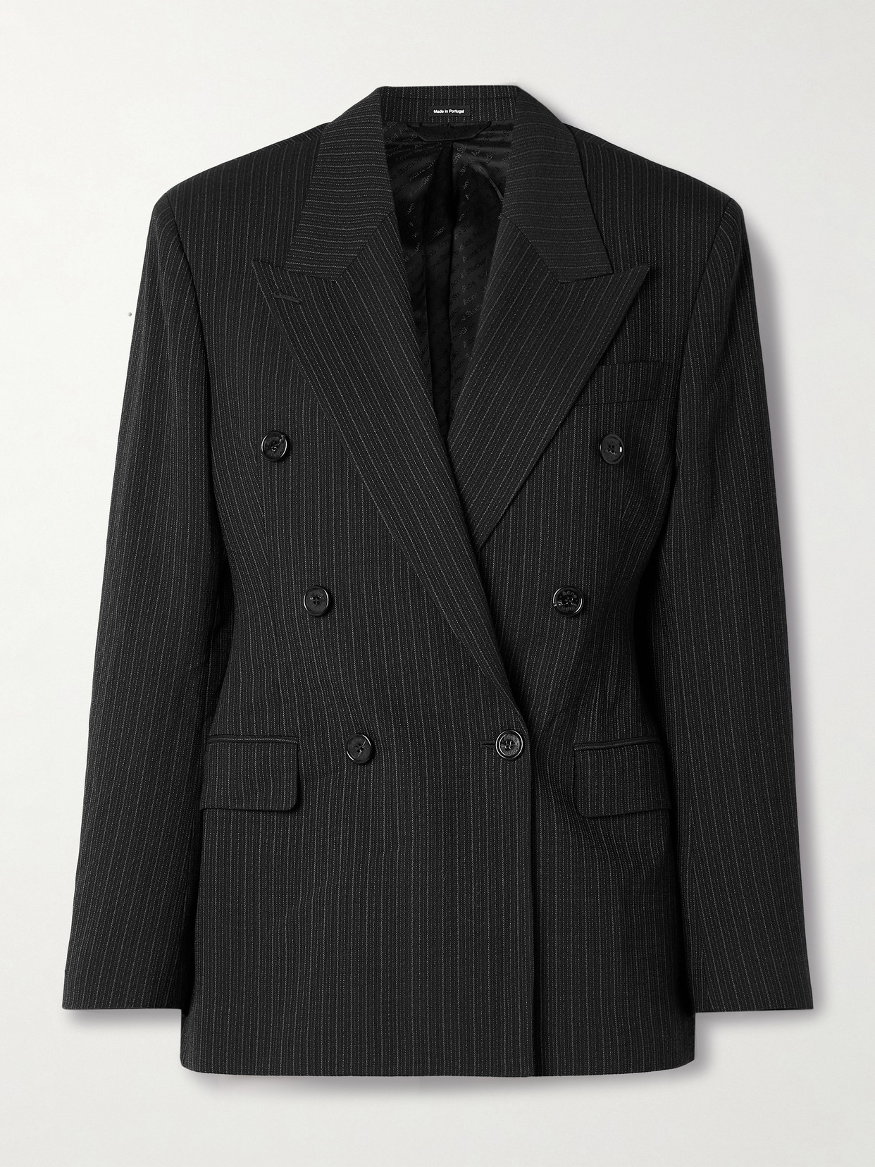 Acne Studios Double-breasted Pinstriped Wool And Cotton-blend Blazer In Black