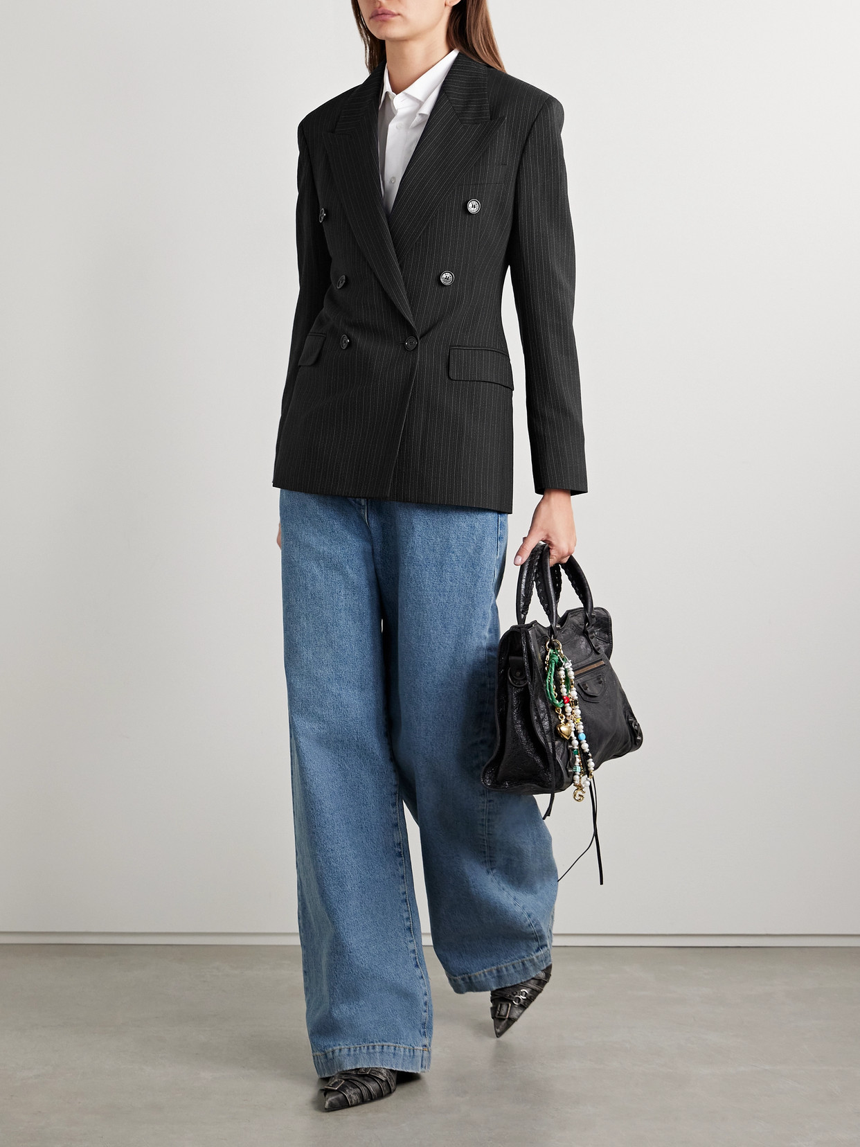 Acne Studios Double-breasted Pinstriped Wool And Cotton-blend Blazer In Black