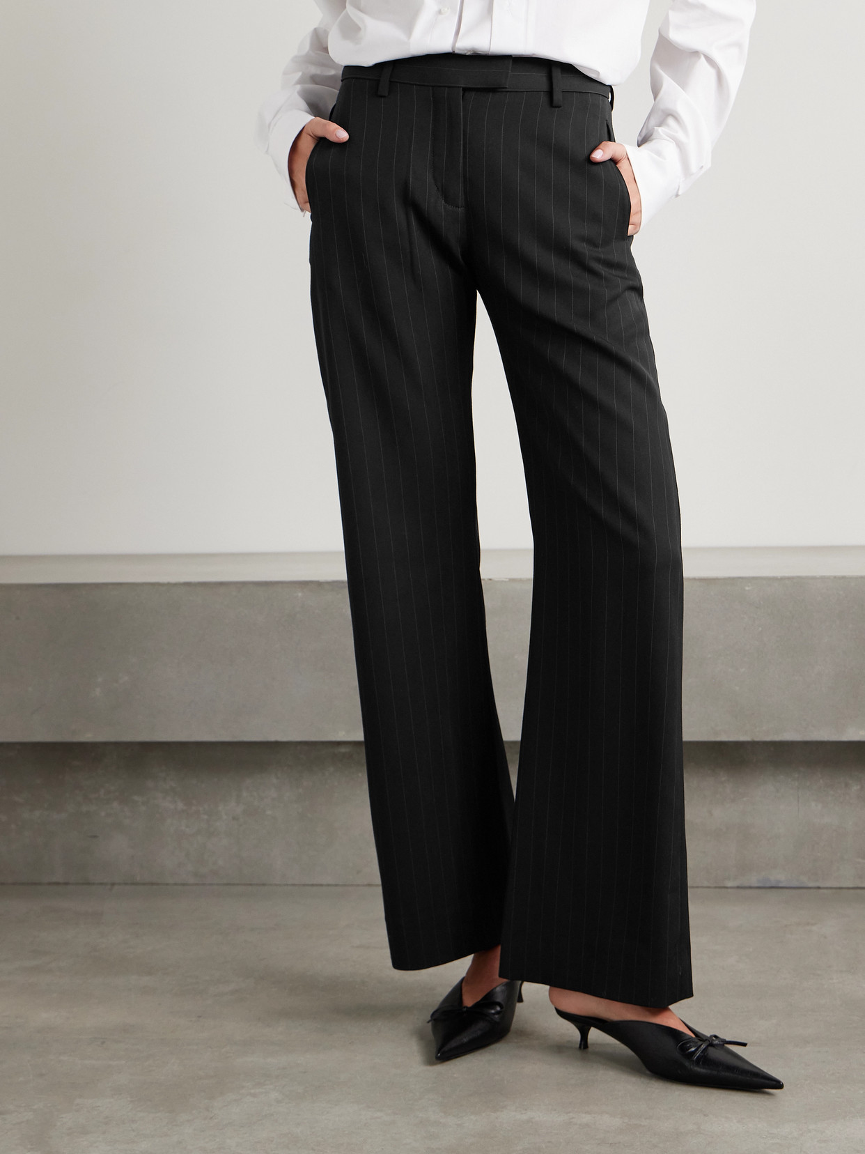 Acne Studios Pinstriped Crepe Straight-leg Pants In Gray