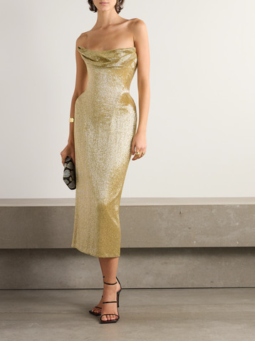 WIEDERHOEFT Beaded strapless chiffon midi dress