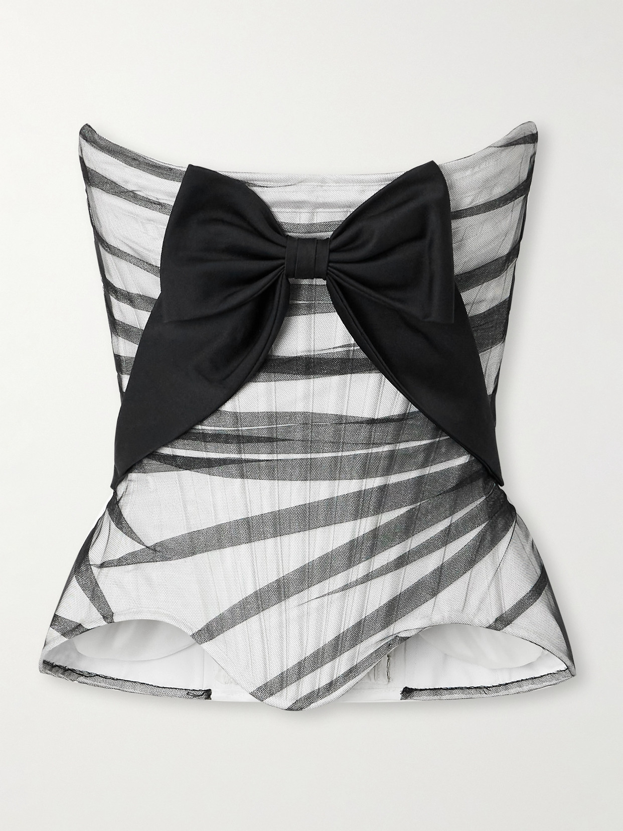 Wiederhoeft Bow-embellished Tulle And Silk-blend Satin Bustier Top In Black