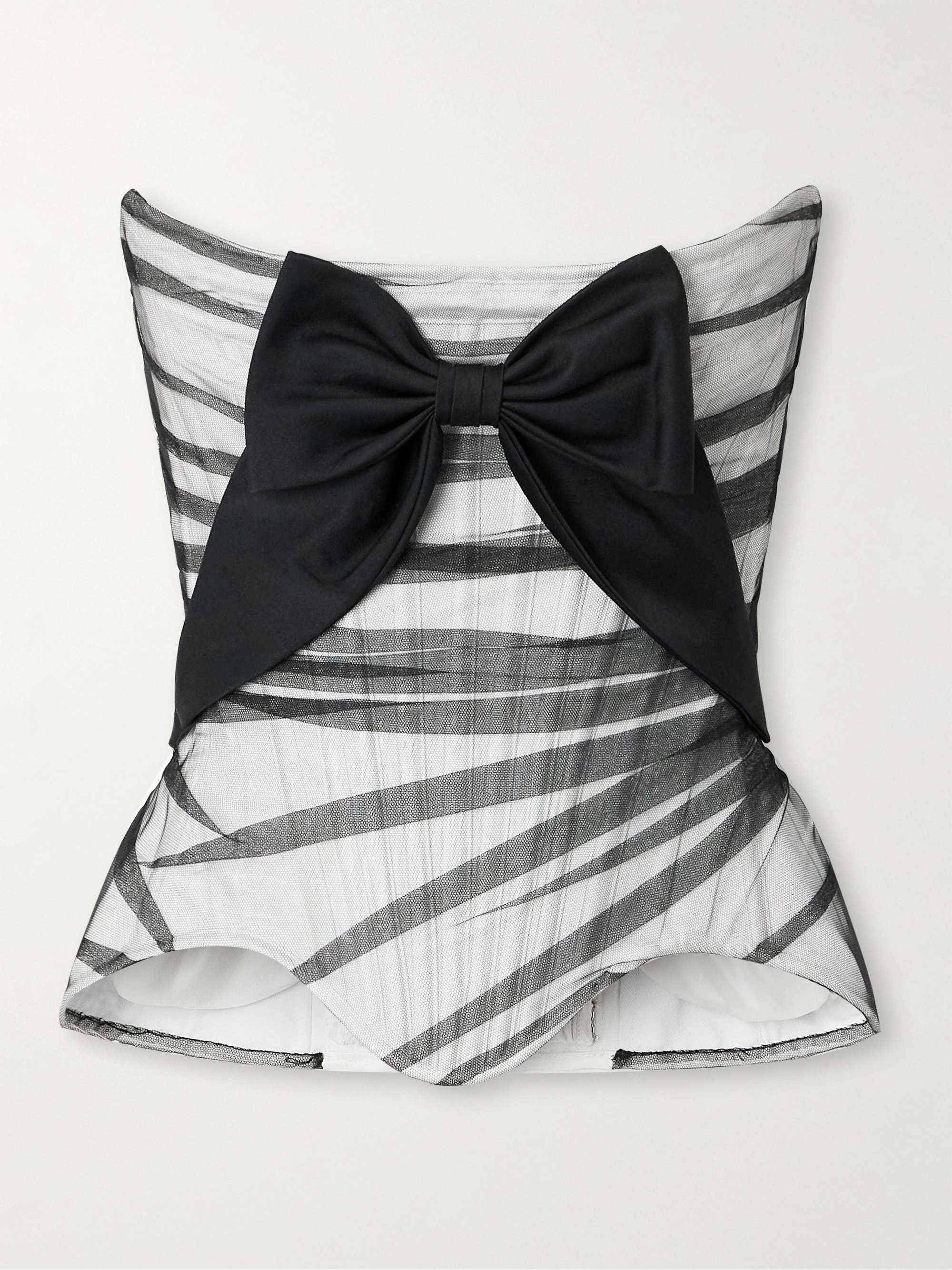 Black Bow-embellished tulle and silk-blend satin bustier top
