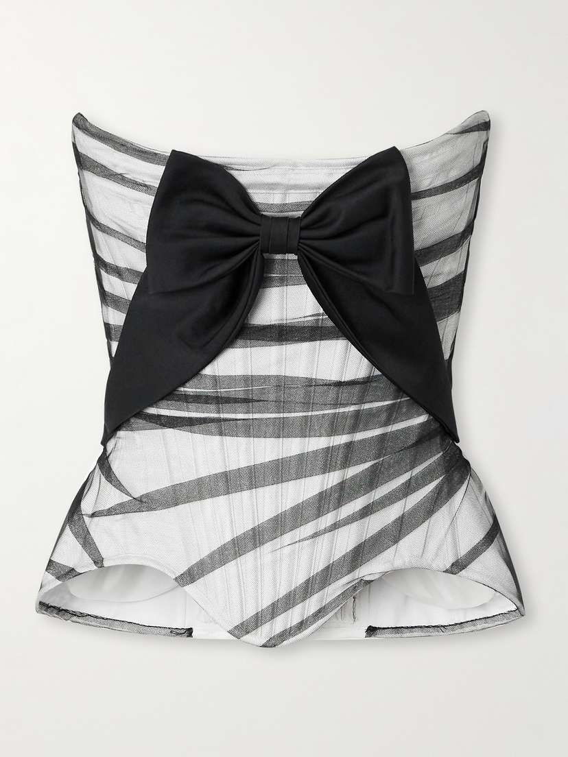 Wiederhoeft Bow-embellished Tulle And Silk-blend Satin Bustier Top