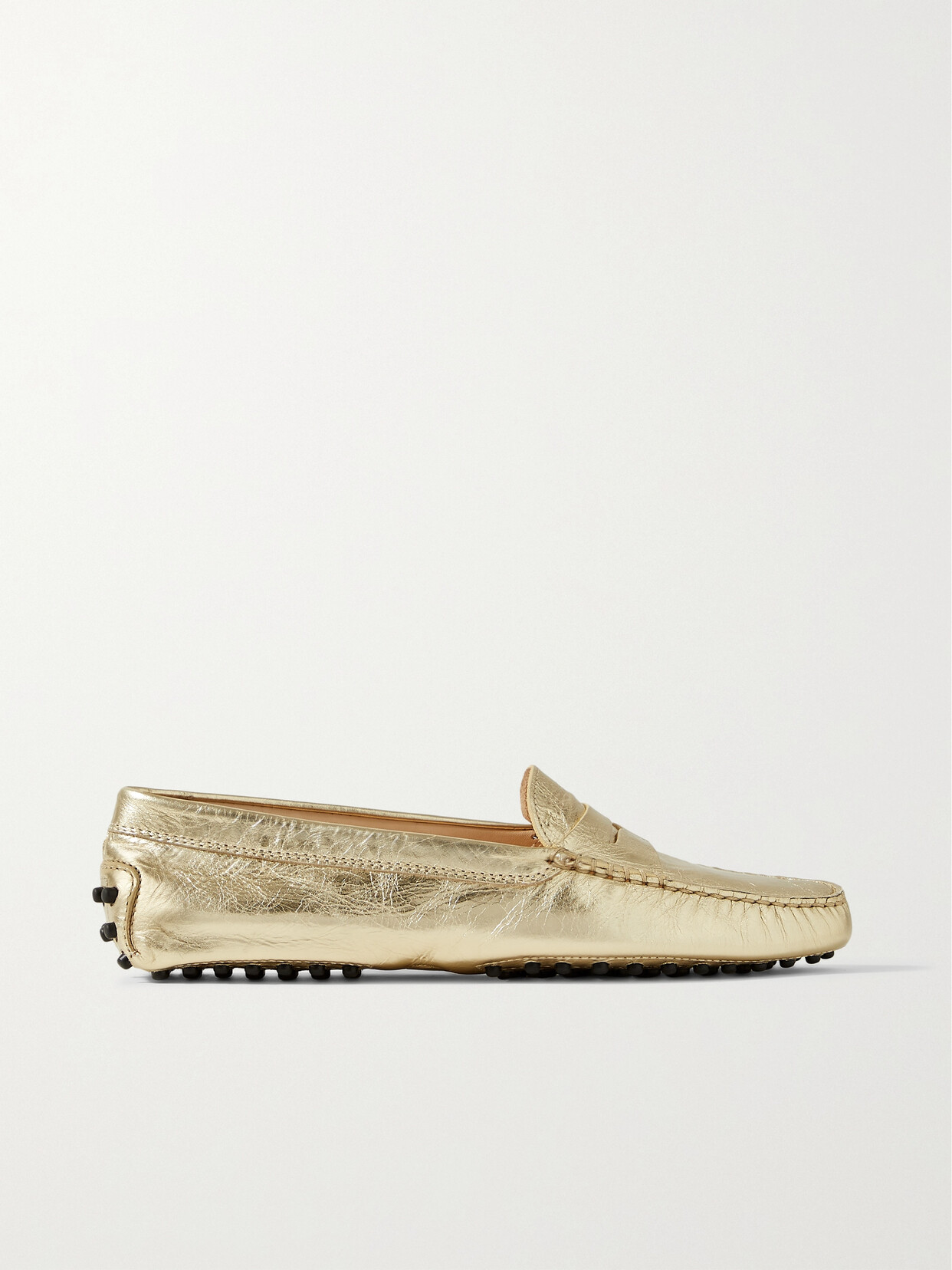 Tod's Gommino Metallic Textured-leather Loafers In Gold