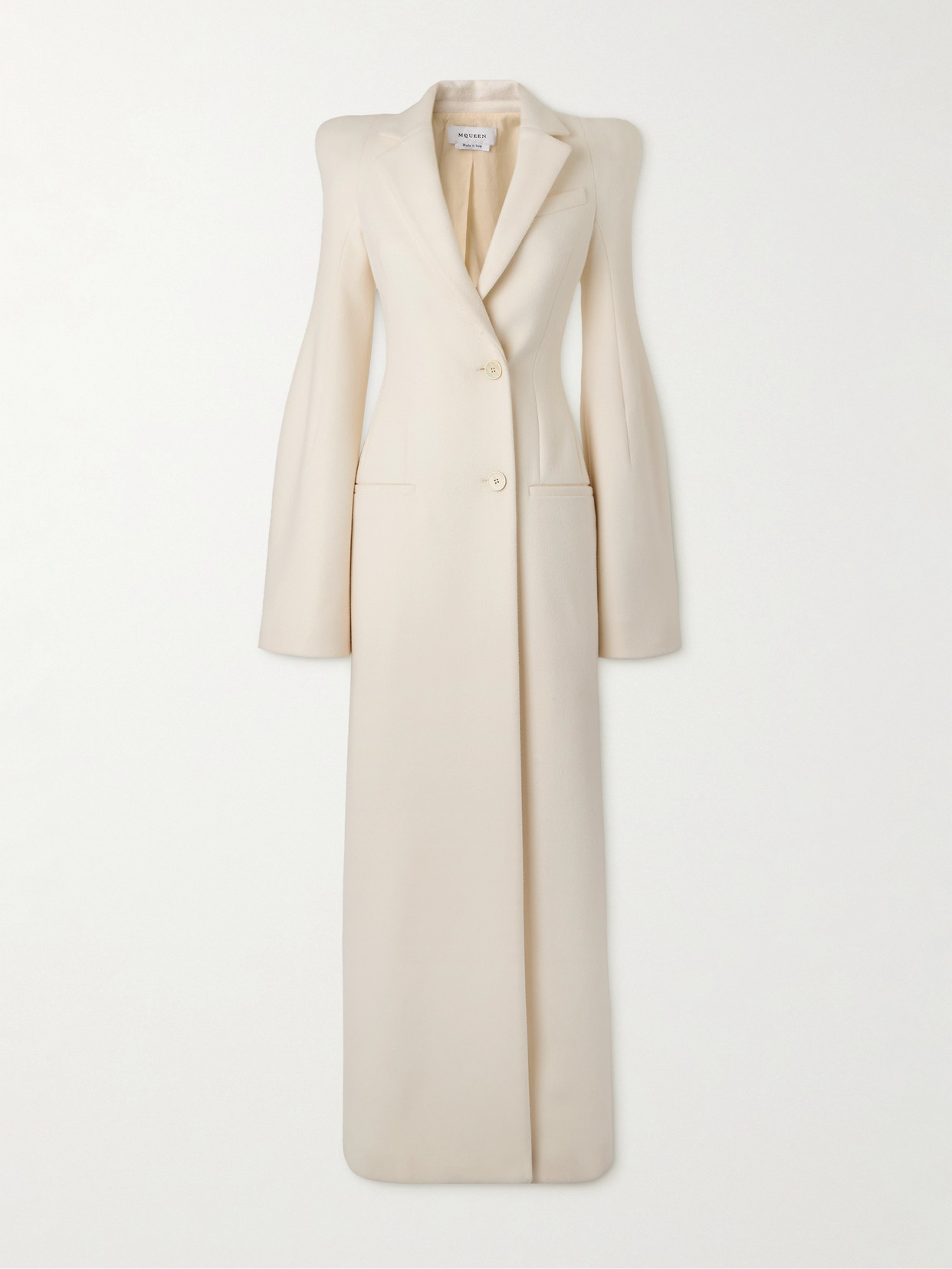 Alexander Mcqueen Wool-crepe Coat In Ivory