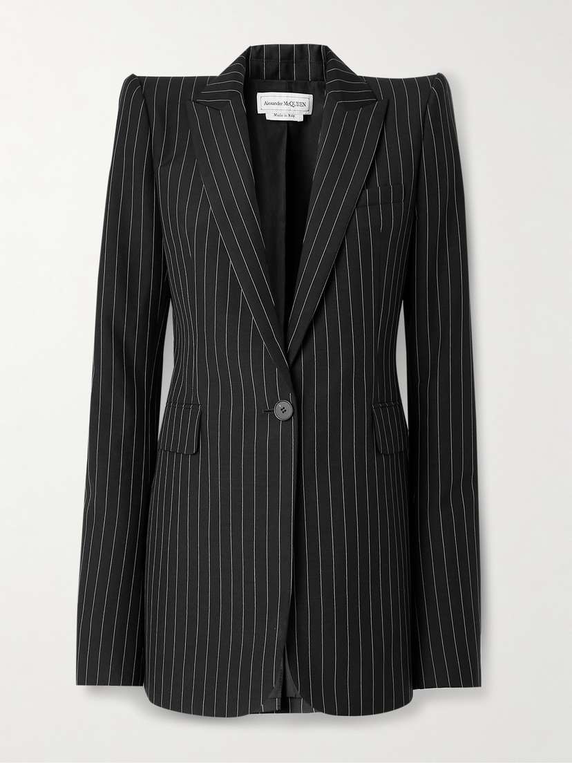 McQueen Chain-embellished Pinstriped Wool And Mohair-blend Blazer