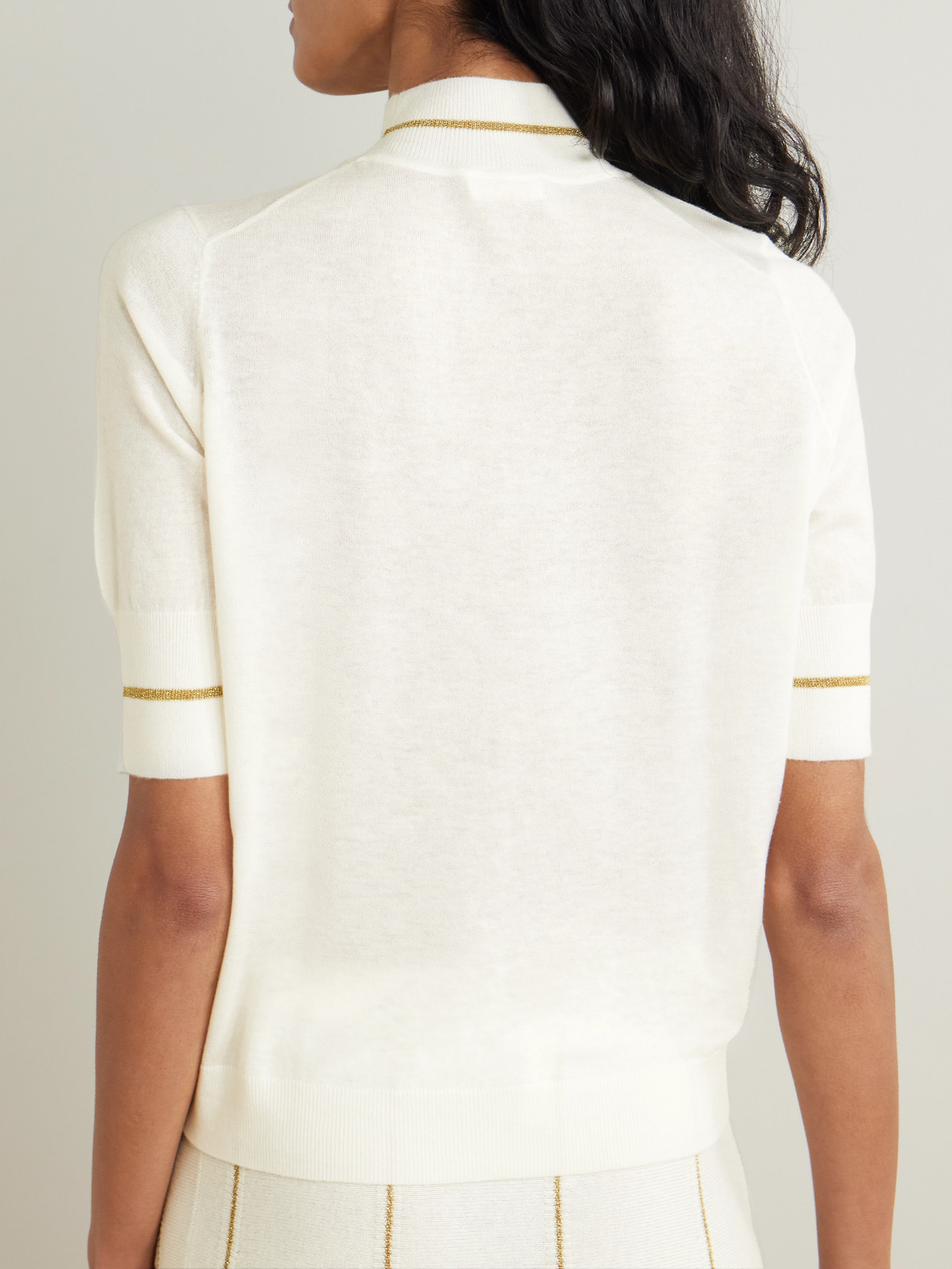Eres Décembre Metallic-trimmed Cashmere Sweater In Cream